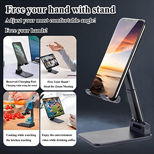 Meetuo 2 Pcs Cell Phone Stand for Desk, Adjustable & Foldable Phone Holder | Adjustable Angle Height, Fully Foldable&Portable, Compatible with iPhone/Smartphones - color: Pink+Black