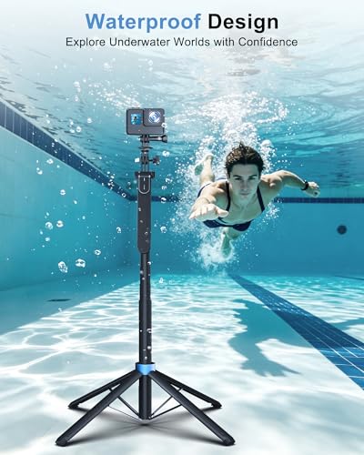 71" 4-Leg Selfie Stick Tripod for GoPro/Osmo Pocket 3/insta360/iPhone/Android, Cell Phone Tripod Stand with Remote & 360 Rotation Pan-Handle for Travel Vlogging Video Recording