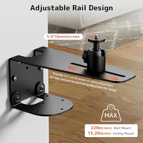 PUTORSEN Projector Wall Mount - Projector Wall & Ceiling Mount with 1/4” Screw, 22 lbs Wall & 13.2 lbs Ceiling Load Capacity, 360° Rotation & 5 inch Adjustment, for Home Theater/Office/Conference Room