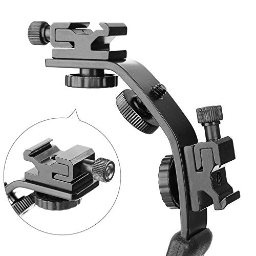 ChromLives Camera L Bracket Mount Video Grip L-Bracket with Dual Flash Cold Shoe Mount 1/4'' Tripod Screw, Heavy Duty Padded Hand Grip for DSLR Camera Camcorder (Updated)