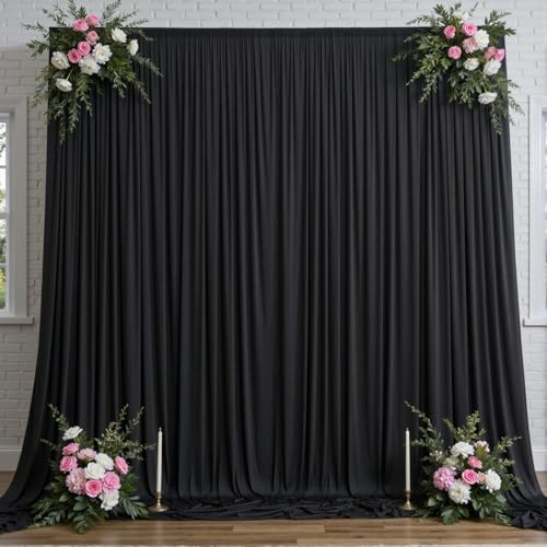 10ftx12ft Black Wrinkle-Free Wedding Backdrop Curtain -Silky Washable Black Polyester Drapes for Baby Showers, Birthday Parties, Photography, and Wedding Receptions-2 Panels 5FTx12FT - color: black, size: W5' x H12'(2 panels)