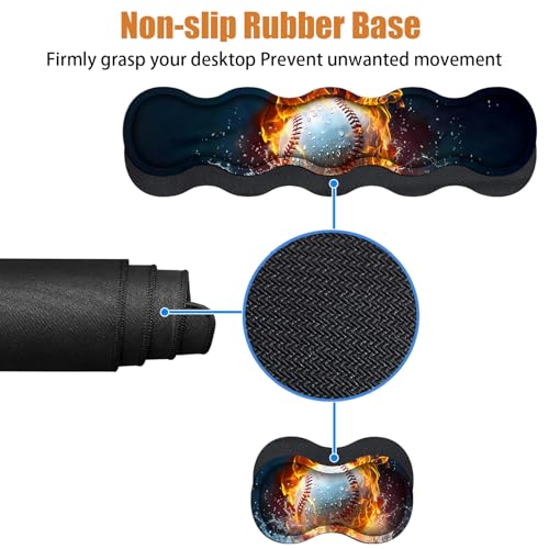 4 in 1 Ergonomic Keyboard Wrist Rest & Mouse Pad Wrist Rest Set, Large XXL Gaming Desk Mat 31.5"x 11.8" with Non-Slip Base, Memory Foam for Home Office Study Gaming, Burning Baseball Fire and Water - color: Burning Baseball Fire and Water
