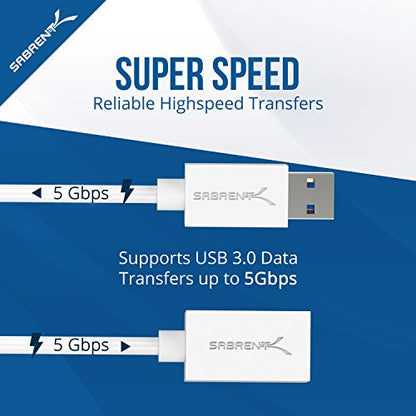 SABRENT 22AWG USB 3.0 Extension Cable - A-Male to A-Female [White] 10 Feet (CB-301W) - color: WHITE, size: 10 FT
