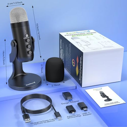 ZealSound Wireless Microphone for PC iPhone iPad & Android, Cordless USB Mic with Noise Cancellation, Mute, Gain, Echo & Zero-Latency Monitoring for Podcasting Streaming Gaming YouTube TikTok Video