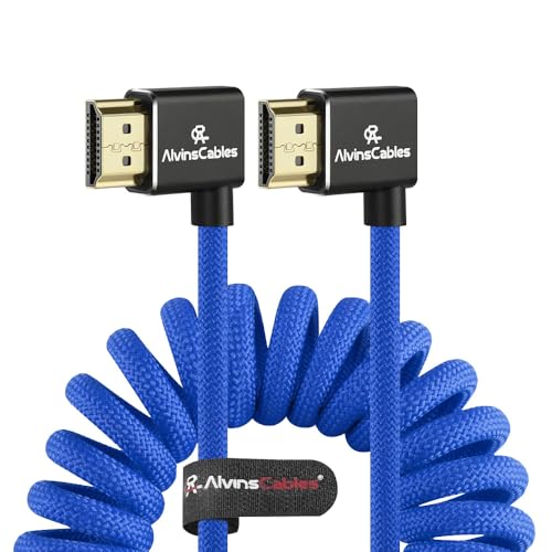 Alvin's Cables 8K 2.1 HDMI Cable 48Gbps 8K@60Hz 4K@120Hz High Speed Braided Coiled Cable for Sony A7 A9, BMPCC, for Canon C70, for Atomos Ninja, for Feelworld, Left to Left Angle, Blue - color: Blue, size: Left to Left Angle