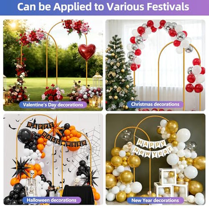 Hemmotop Gold Metal Arch Backdrop Stand Set of 2, 7.2ft and 6ft | Pieces are Labeled for Easy Assembly, Ground Stakes for Stable Base, Versatile for Wedding, Bridal Shower, Party Decoration - size: 7.2ft, 6ft