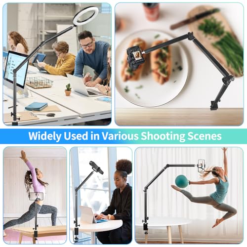 Heavy Duty Overhead Camera Desk Mount Stand 14.5"-41" with 1/4" Screw, 3-Section 360°Rotatable Detachable Articulating Boom Arm with Enlarged Handle C Clamp, Tabletop Light Stand for Streaming Vlog