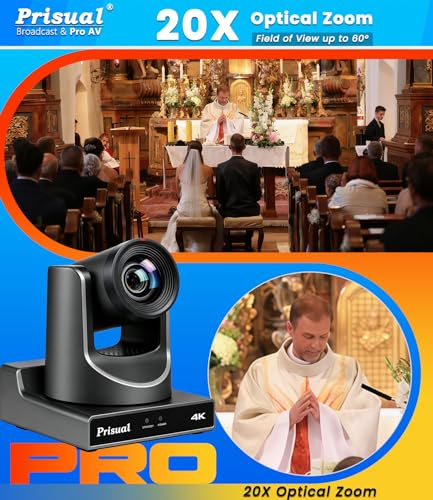 Prisual Ultra 4K PRO NDI PTZ Camera Gen 5 AI Auto-Tracking | SDI HDMI USB IP with 20x Optical Zoom 4K 60fps 1/1.8" UHD CMOS 8.42MP, Tally Light (Official NDI Certified)TEM-4K20N PRO - color: Graphite Gray