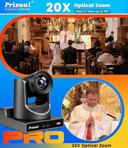 Prisual Ultra 4K PRO NDI PTZ Camera Gen 5 AI Auto-Tracking | SDI HDMI USB IP with 20x Optical Zoom 4K 60fps 1/1.8" UHD CMOS 8.42MP, Tally Light (Official NDI Certified)TEM-4K20N PRO - color: Graphite Gray