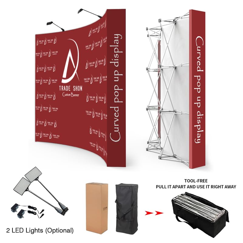 Curved Pop Up Displays 7.5 x 10 FT Trade Show Backdrop Display | Custom Banner Tradeshow Booth Tension Fabric Pop Up Backdrop for Business/ Campuses/ Weddings/Corporate - size: 7.5 x 10 FT Set(Frame+Banner)
