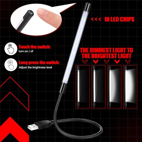 Tujoe 2 Pieces USB LED Light for Laptop Keyboard Gooseneck Light Computer Lamp Flexible Stick Dimmable LED Lamp Touch Switch for Reading Book(Black) - color: Black