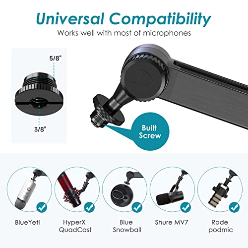 Mic Boom Arm Stand Compatible with Shure SM7B, MV7, Blue Yeti Mic, Fifine microphone, HyperX QuadCast Mic and Most Microphones, Premium Microphone Arm by YOUSHARES - color: Boom Arm for Microphone
