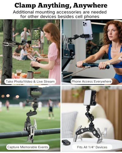 HEIPI Super Clamp Camera Mount Holder - Sabertooth C100 with 360° Ballhead Magic Arm MA175 and Phone Clip PC01 for Tripod Accessories, Round Tube, Flat Surface - style: Super Clamp with Short Magic Arm & Phone Clip