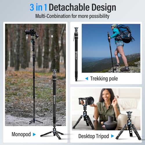 SIRUI SVM-165 Rapid Monopod for Cameras, 65” Carbon Fiber Monopod with Feet, One-Step Rapid Height Adjustment, Lightweight for DSLR Camera, Modular 3 in 1, Max Load 22lbs - size: SVM-165