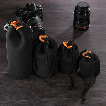 X-Large Camera Lens Pouch, Extra Large Thick Protective Neoprene Bag Storage Cover Case with Drawstring Design, Soft Plush Interior for Canon, for Nikon, for Sony DSLR Lenses (XL Size) - size: XL: 10cm x 25cm (D x H)