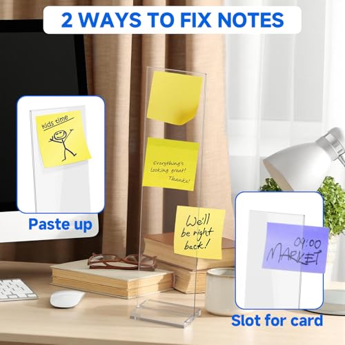 2 Pack Acrylic Monitor Memo Board with Removable Base, Portable Sticky Note Holder, Transparent Message Board Sign for Laptop, Desktop
