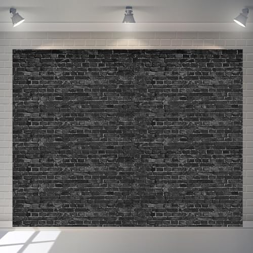 Black Brick Wall Backdrop 10x8ft Photoshoot Brick Photography Backdrops for Wall Video Photo Background Baby Shower Birthday Party Decorations Banner Wallpaper Studio Booth Props Polyester Fabric