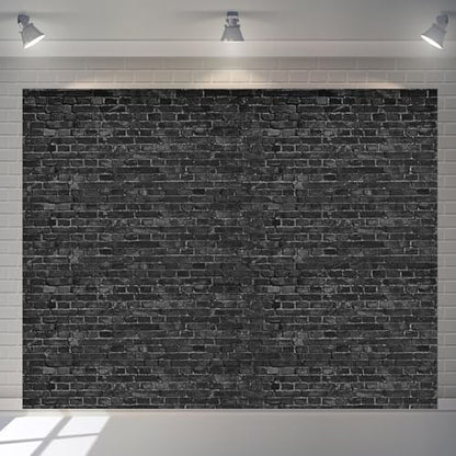 Black Brick Wall Backdrop 10x8ft Photoshoot Brick Photography Backdrops for Wall Video Photo Background Baby Shower Birthday Party Decorations Banner Wallpaper Studio Booth Props Polyester Fabric