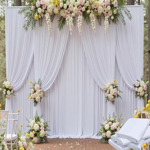 20ft x 15ft White Backdrop Curtain for Wedding Party 4 Panels 5x15ft Wrinkle Free Silky Polyester Backdrop Drapes Fabric for Birthday Baby Shower Graduation Photography Stage Background Decorations - color: White, size: 20ft x 15ft (W5' x H15', 4panels)