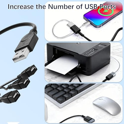 USB Splitter 1 in 3 Out, USB 2.0 Y Splitter Cable, Male to 3 Female, Portable USB Hub for Laptop, PC, Car, PS5, Xbox - Data Transfer & Shared Charging
