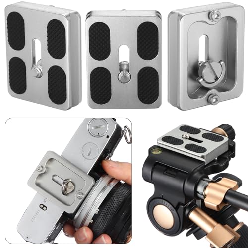 Frienda 2 Pieces Metal Quick Release Plate with 1/4''-20 Camera Screw Tripod Mount Plate Fits Standard for DSLR Camera Tripod Ball Head(Titanium Color,Pu50) - color: Titanium Color, style: PU50