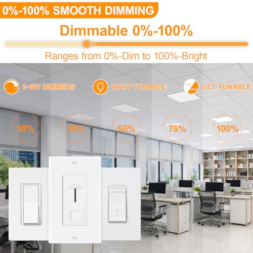 4 Pack 2X4 LED Flat Panel Light Drop Ceiling Office Fixture 5 CCT 3000K-6500K Adjustable & 5 Wattage 30W-40W-50W-60W-72W Selectable, 0-10V Dimmable,LED Troffer Flat Panel Light - size: 2x4 4PACKS