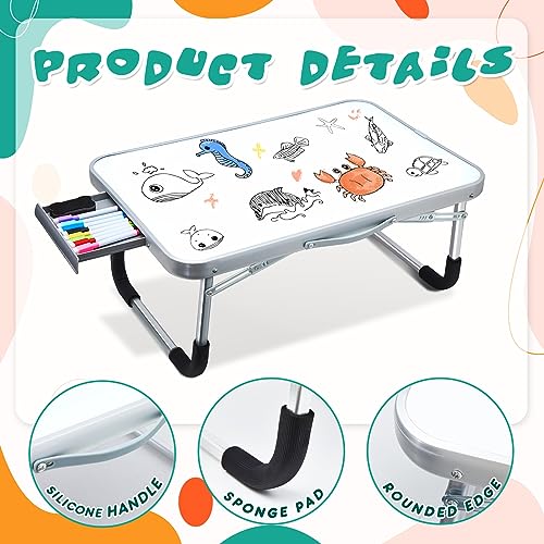 Suzile 1 Pc Portable Lap Desk with Dry Erase Board, 24" x 16" Foldable Study Tray with Drawer, Markers & Eraser, Whiteboard for Art, Homework, First Day & Back to School Supplies