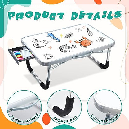 Suzile 1 Pc Portable Lap Desk with Dry Erase Board, 24" x 16" Foldable Study Tray with Drawer, Markers & Eraser, Whiteboard for Art, Homework, First Day & Back to School Supplies