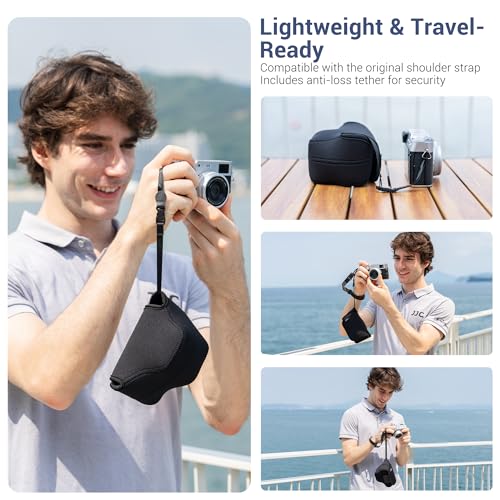 Soft Neoprene Camera Case Pouch Bag for Fuji Fujifilm XE5 X100VI X100S X100T X100F X100V with/without LH-X100 Lens Hood,X100VI Protective Storage with Inner Anti-Loss Lanyard,Not Affect Use Neck Strap - size: for Fujifilm XE5 X100VI X100V & More