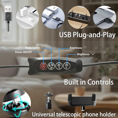 10" Desk Ring Light with Stable Tripod & Phone Holder, 120 LEDs 5-Color 10-Level Dimmable, Wireless Bluetooth Remote, Phone Selfie Light for Desk/Zoom/YouTube/TikTok - size: 10" Desktop