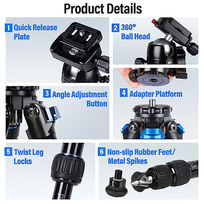 SIRUI AM203 Mini Travel Tripod with 360° B00K Ball Head, Lightweight Aluminum Tripod for Travel and Tabletop Use, Max Load 20lbs/10KG, Folded Height 11.4”, Max Height 16.7” - size: AM-203+B-00K
