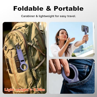 COMAN DP58 Magnetic Phone Tripod, Aluminum MagSafe Tripod Stand with Carabiner, Mini Portable Travel Pocket Stand for iPhone & Non-Magnetic Phones with Included Ring - color: Purple