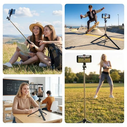 70” Phone Tripod & Selfie Stick with Light, Metal Tripod Holder with Wireless Remote,Portable Travel Selfie Stick Tripod for iPhone/Android and Gopro - color: Black-SL