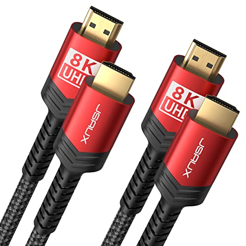 JSAUX 8K Long HDMI Cable 25ft 2-Pack, 48Gbps High Speed HDMI 2.1 Cord, 4K 120Hz/144Hz, 8K@60Hz, Dynamic HDR, DTS:X, 2K, 1080P, 3D, eARC Compatible with Laptop UHD TV Gaming Monitor PS5 PS4 -Red - color: Red, size: 25ft