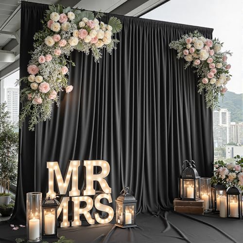 10x12 FT Black Backdrop Curtain for Parties Wrinkle Free Photo Backdrop Curtains Polyester Wedding Back Drop Cloth Drapery for Birthday Photography Portraits Pet Photoshoot Prom Decoration - color: Black, size: 5'(W) x 12'(H), 2 panels