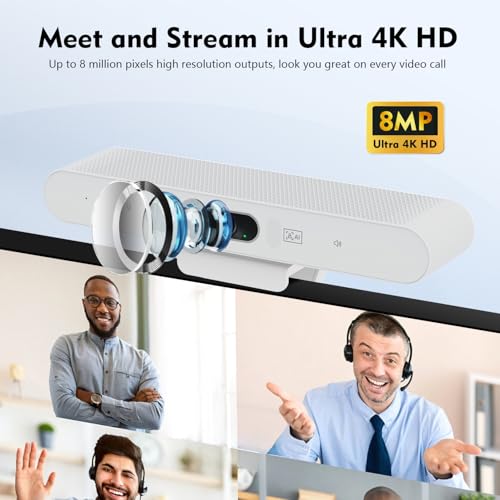 TOALLIN 4K All-in-One Conference Webcam with Mic and Speaker, AI Auto-Framing & Speaker-Tracking, USB Video Bar, Video Conference Camera for Online Meetings, Video Calls