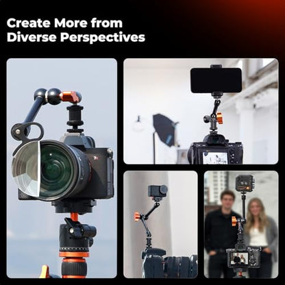 K&F CONCEPT 9.8" Magic Arm Clamp with Cold Shoes 360° Ball Heads Camera Arm Mount for Monitor/Flash/Microphone/DSLR Camera - style: 9.8" with cold shoes