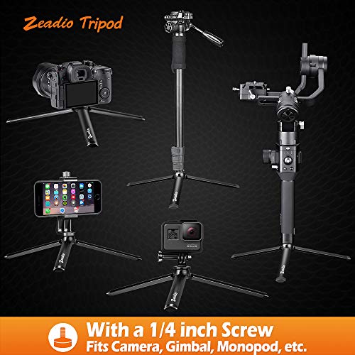 Zeadio Metal Mini Tripod with 1/4 Inch Screw, Desktop Tabletop Stand Tripod for Smooth 4, Crane Plus, Crane 2, Osmo Mobile, Ronin-S, Vimble 2, Gimble Handle Grip Stabilizer and All Cameras