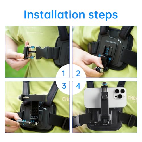 Suptig Phone Chest Mount Phone Harness Strap Holder Compatible for iPhone, Samsung, Gopro, DJI Action, Cell Phones Action Cameras POV/VLOG