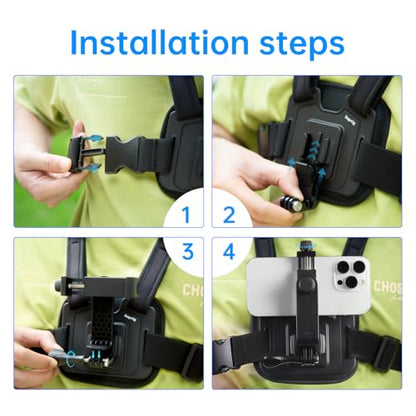Suptig Phone Chest Mount Phone Harness Strap Holder Compatible for iPhone, Samsung, Gopro, DJI Action, Cell Phones Action Cameras POV/VLOG