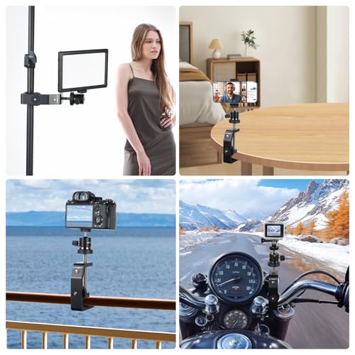 UTEBIT Super Clamp Mount with Mini Ball Head Mount, Black (90mm) | 1/4" Screw Hot Shoe Mount Adapter Camera Clamp Mount for Desk, Bicycle Gopro Clamp Mount Compatible for DJI Action 2/Insta360 - size: 90mm