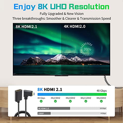 Duttek 8K Right Angle HDMI to Micro HDMI Cable, 48Gbps Extreme Thin Micro HDMI to HDMI Extension Cable, Male to Female Support 8K@60Hz for Laptops, Cameras, Raspberry Pi 5 4 3.3FT/1M - style: Right Angle Micro HDMI Male to HDMI Female