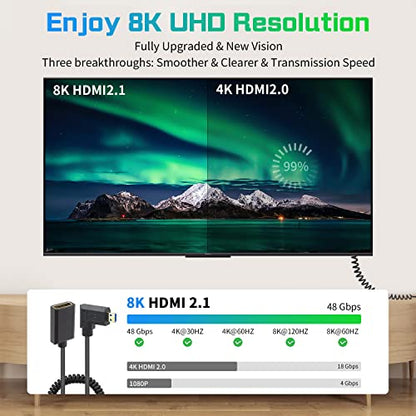Duttek 8K Right Angle HDMI to Micro HDMI Cable, 48Gbps Extreme Thin Micro HDMI to HDMI Extension Cable, Male to Female Support 8K@60Hz for Laptops, Cameras, Raspberry Pi 5 4 3.3FT/1M - style: Right Angle Micro HDMI Male to HDMI Female