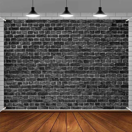 Black Brick Wall Backdrop 10x5 FT Backdrops Vintage Black Stone Wall Background Polyester Portrait Photo Booth for Adults Office Kids Birthday Graduation Party Home Decoration Banners - color: Black, size: 10x5 FT
