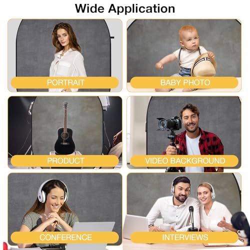Kate Collapsible Backdrop Pop Up Photography Backdrops Folded Gray Grey 2-in-1 Double Side Background, for Photography, for Photographers, for Video, for Pictures, 5x6.5ft