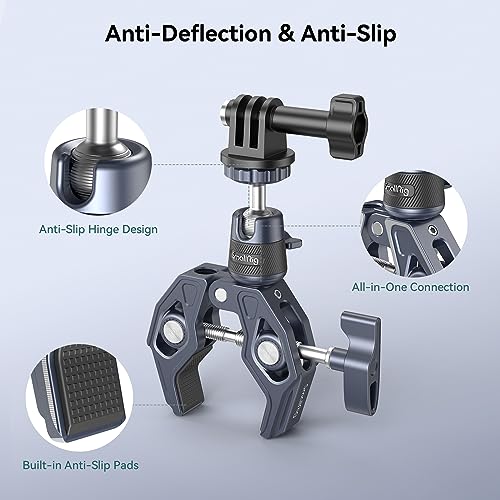 SMALLRIG Camera Mount Clamp, Gopro Motorcycle and Bike Handlebar Mount Kit, Super Clamp for DSLR, Action Camera, Gopro, Insta360, LED Light, Monitor, Max Load 3.5KG