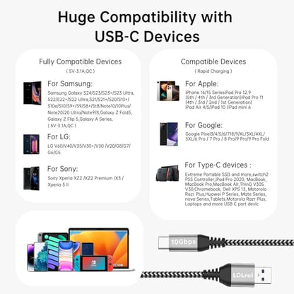 USB C Data Cable 10Gbps Sync 3ft, 3.2 Gen2 USB A to USB C 3.1A Fast Charging & High Speed Data Transfer Cable for iPhone 16/16 Pro Max/15 CarPlay, Samsung Galaxy S24/S23/S22/S21/S20 Android Auto - color: Black-and-White, size: 3FT