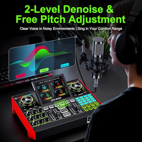 G10 Podcast Equipment Bundle with 3.5mm Condenser Microphone for Pc/Phone Live Streaming Singing Gaming, Podcast Microphone Bundle with Live Sound Board Audio Mixer,Noise Reduction,DJ Sets