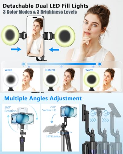 Vlogging Kit for iPhone/Android, 63”Auto Face Tracking Tripod for iPhone with Light, Wireless Microphones, Scrolling Remote Control for TikTok, Content Creator Kit for YouTube Starter - size: 63 inches