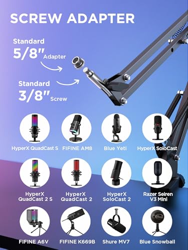 InnoGear Boom Arm Microphone Mic Stand for Blue Yeti HyperX QuadCast SoloCast Snowball Fifine Shure SM7B and Other Mic, Extended Mic Arm (Black) - color: Black, style: Extended Mic Arm